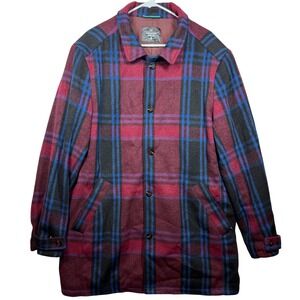 Houston White Plaid Wool Blend Button Front Jacket Coat Mens Sz Large